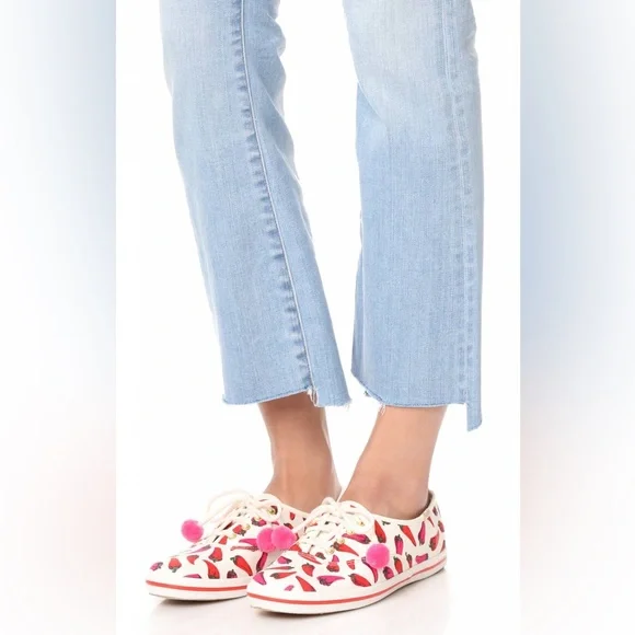 Keds x Kate Spade Chili Pepper Sneakers Size US 6 Spring Summer Pink Pompom - Picture 2 of 9
